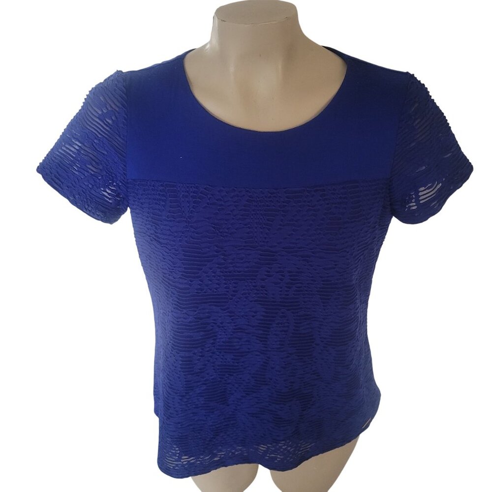 Calvin Klein Womens Blue Textured Short Sleeve‎ Top S